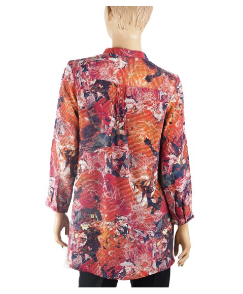 Long Silk Shirt - lines with floral