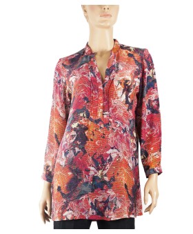 Long Silk Shirt - lines with floral