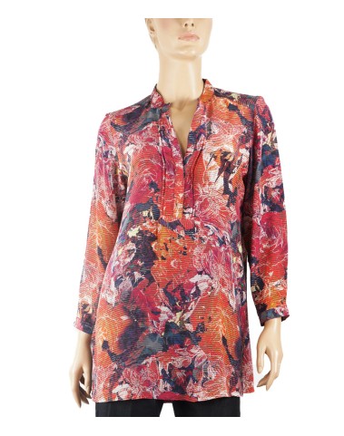 Long Silk Shirt - lines with floral