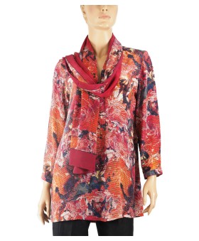 Long Silk Shirt - lines with floral