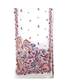 Crepe Silk Scarf - Pink And Purple Paisley