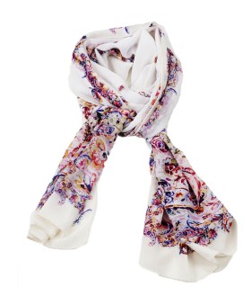 Crepe Silk Scarf - Pink And Purple Paisley