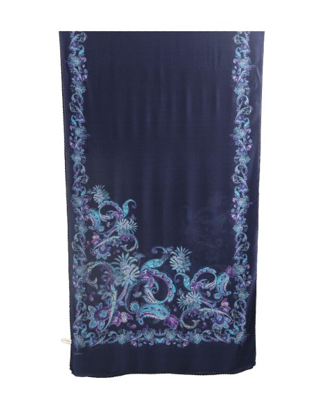 Crepe Silk Scarf - Blue Paisley