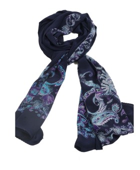 Crepe Silk Scarf - Blue Paisley