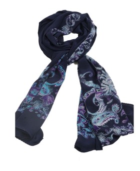 Crepe Silk Scarf - Blue Paisley