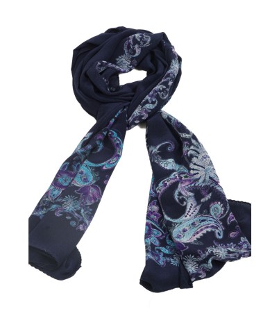 Crepe Silk Scarf - Blue Paisley