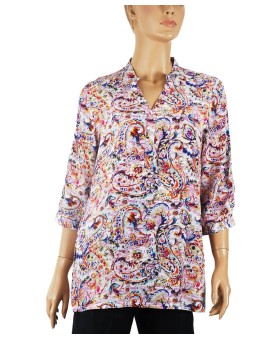 Short Silk Shirt - Pink And Purple Paisley