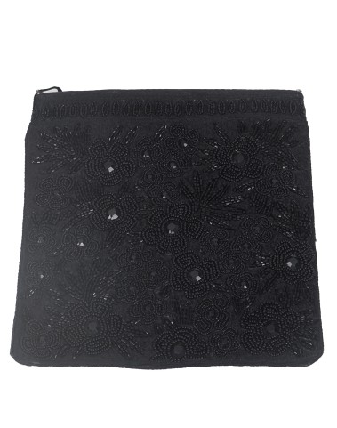 Square Theli - Black Floral Bead Work