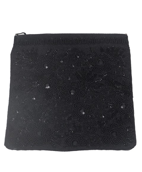 Square Theli - Black Floral Bead Work