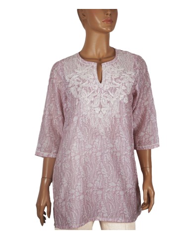 Casual Kurti - White Paisley Embroidery 