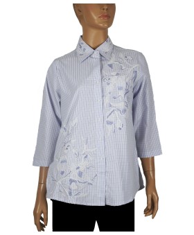 Casual Kurti - Blue Checks With Embroidery 
