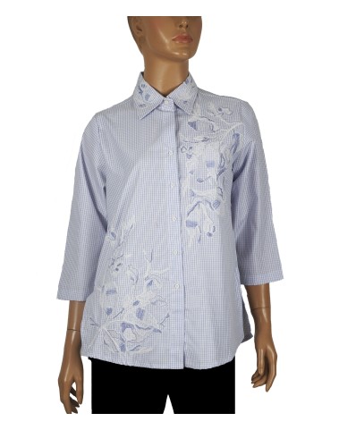 Casual Kurti - Blue Checks With Embroidery 