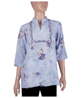 Long Silk Shirt - Pretty Blue Floral