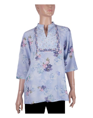 Long Silk Shirt - Pretty Blue Floral