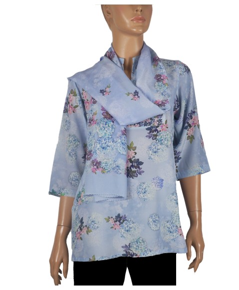 Long Silk Shirt - Pretty Blue Floral