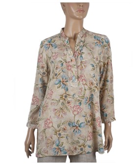 Long Silk Shirt - Blue And Pink Flowers