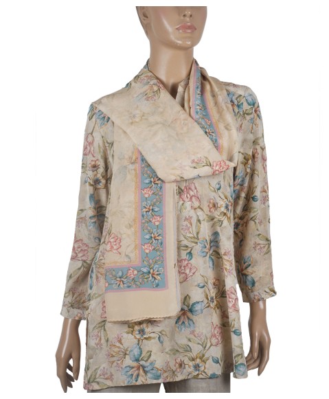 Long Silk Shirt - Blue And Pink Flowers