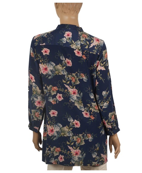 Long Silk Shirt - Pink Floral Long Silk Shirt - Pink Floral