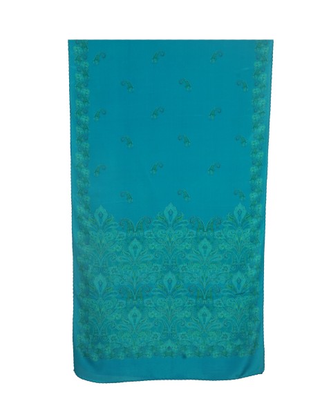 Crepe Silk Scarf - Aqua Blue Paisley