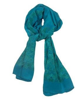 Crepe Silk Scarf - Aqua Blue Paisley