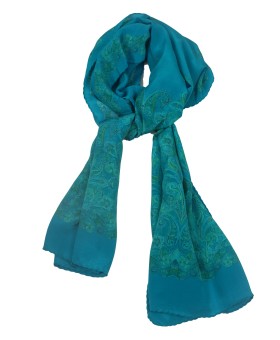 Crepe Silk Scarf - Aqua Blue Paisley