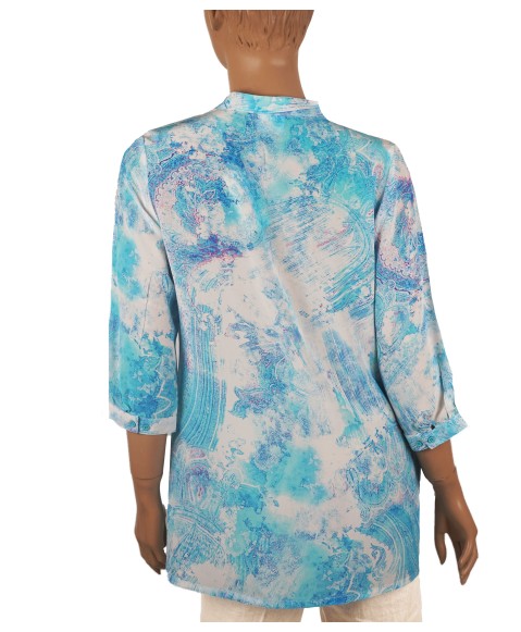 Short Silk Shirt - Sky Blue Abstract Short Silk Shirt - Sky Blue Abstract
