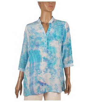 Short Silk Shirt - Sky Blue Abstract