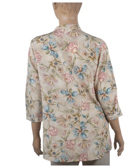 Short Silk Shirt - Pink And Blue Flowers