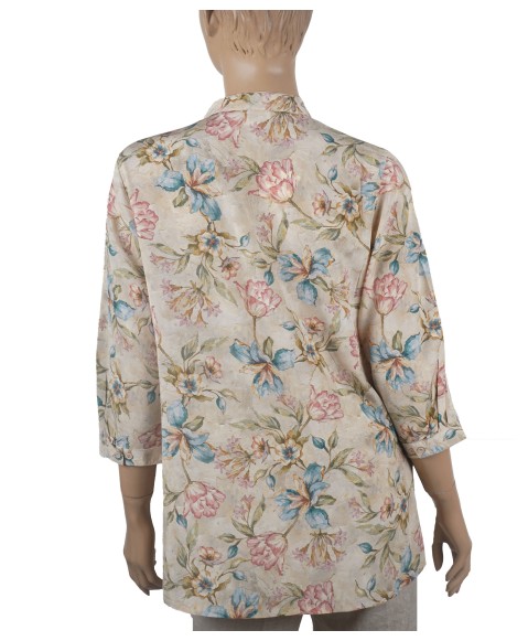 Short Silk Shirt - Pink And Blue Flowers Short Silk Shirt - Pink And Blue Flowers