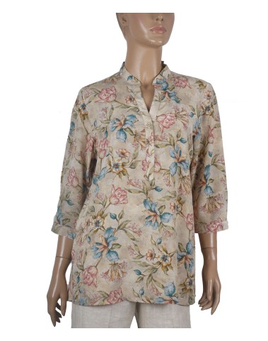 Short Silk Shirt - Pink And Blue Flowers Short Silk Shirt - Pink And Blue Flowers