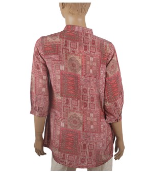 Short Silk Shirt -Maroon Ethnic Print 