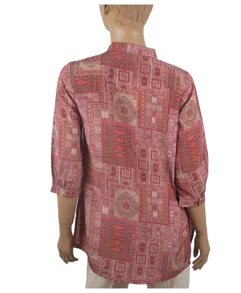 Short Silk Shirt -Maroon Ethnic Print 
