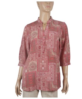 Short Silk Shirt -Maroon Ethnic Print 