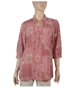 Short Silk Shirt -Maroon Ethnic Print 