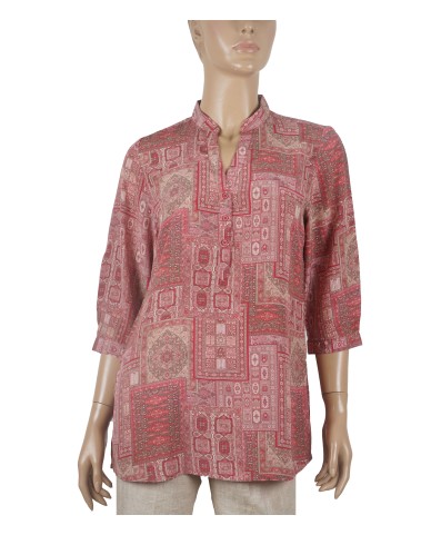 Short Silk Shirt -Maroon Ethnic Print 