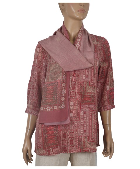 Short Silk Shirt -Maroon Ethnic Print 