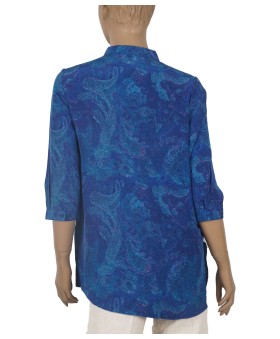 Short Silk Shirt - Blue Abstract