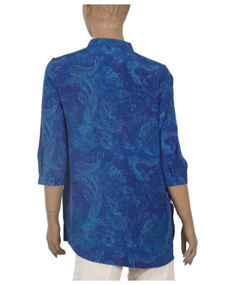 Short Silk Shirt - Blue Abstract