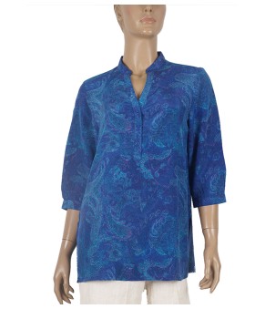 Short Silk Shirt - Blue Abstract