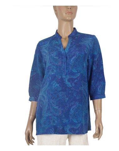 Short Silk Shirt - Blue Abstract