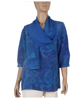 Short Silk Shirt - Blue Abstract