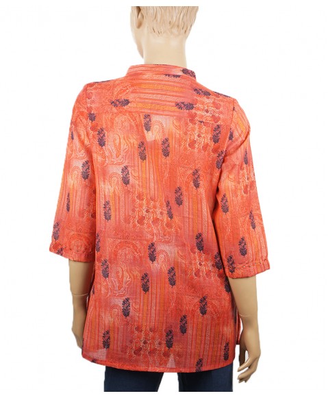 Embroidered Casual Kurti - Bright Orange Paisley