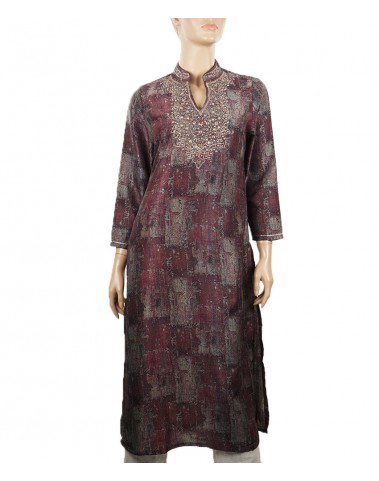 Embroidered Tunic - Viscose Burgundy Abstract