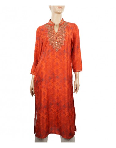 Embroidered Tunic - Viscose Bright Orange Embroidered