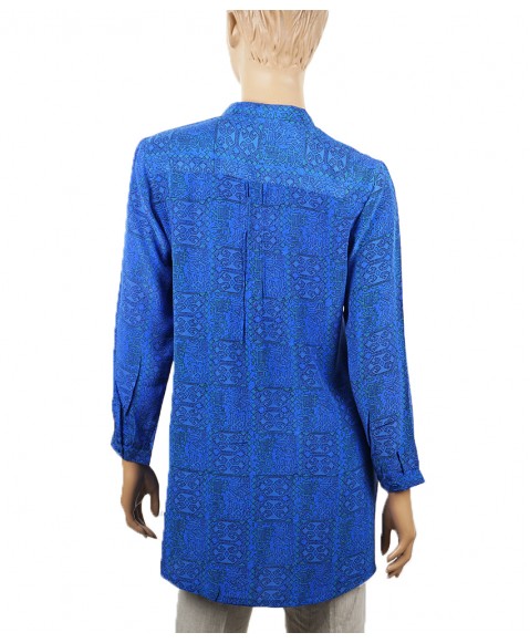  Long Silk Shirt - Blue Cross Stitch