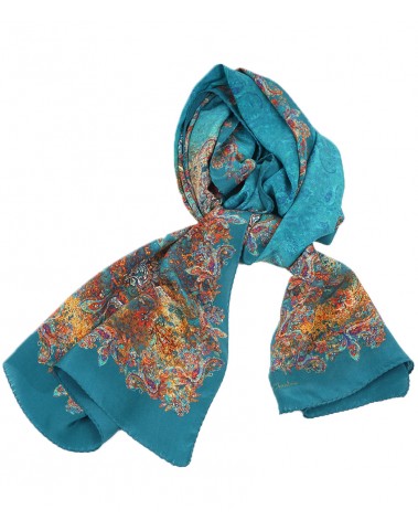 Crepe Silk Scarf - Petrol Color Paisley