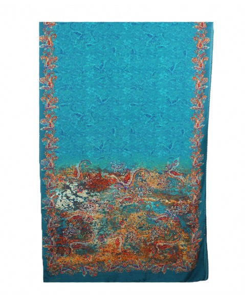 Crepe Silk Scarf - Petrol Color Paisley