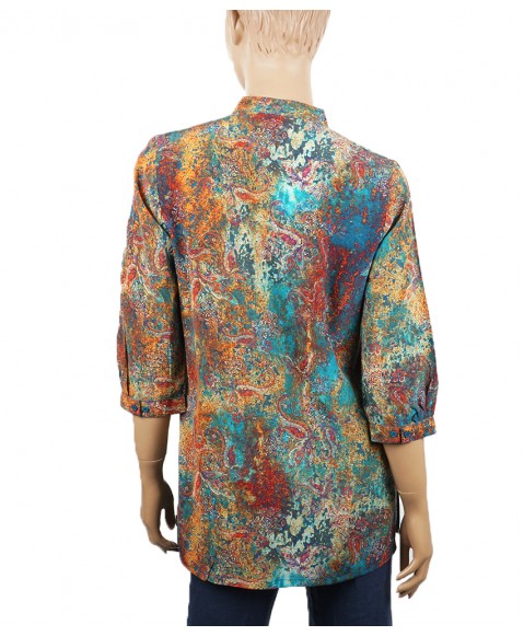 Short Silk Shirt - Petrol Color Paisley