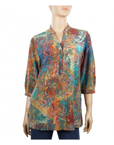 Short Silk Shirt - Petrol Color Paisley