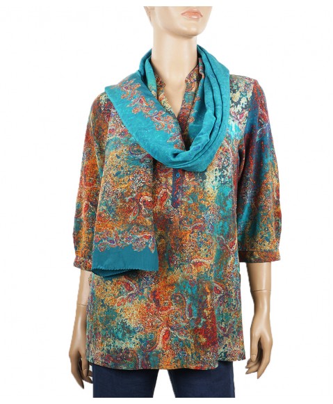 Short Silk Shirt - Petrol Color Paisley